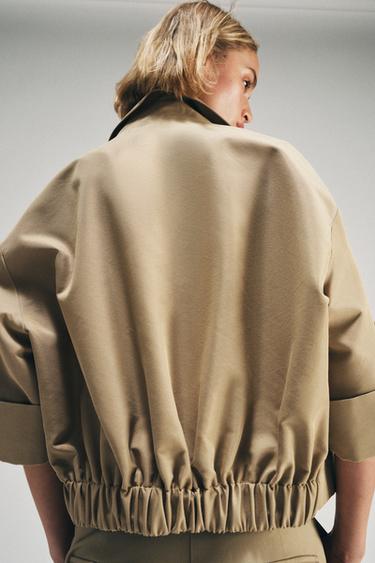 Zara 短版捲袖風衣 - 焦糖色