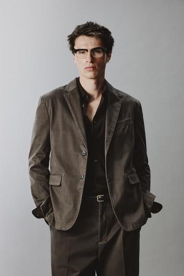 БЛЕЙЗЕР КОСТЮМНЫЙ С ЭФФЕКТОМ ПОТЕРТОСТИ — СЕРО-КОРИЧНЕВЫЙ от Zara