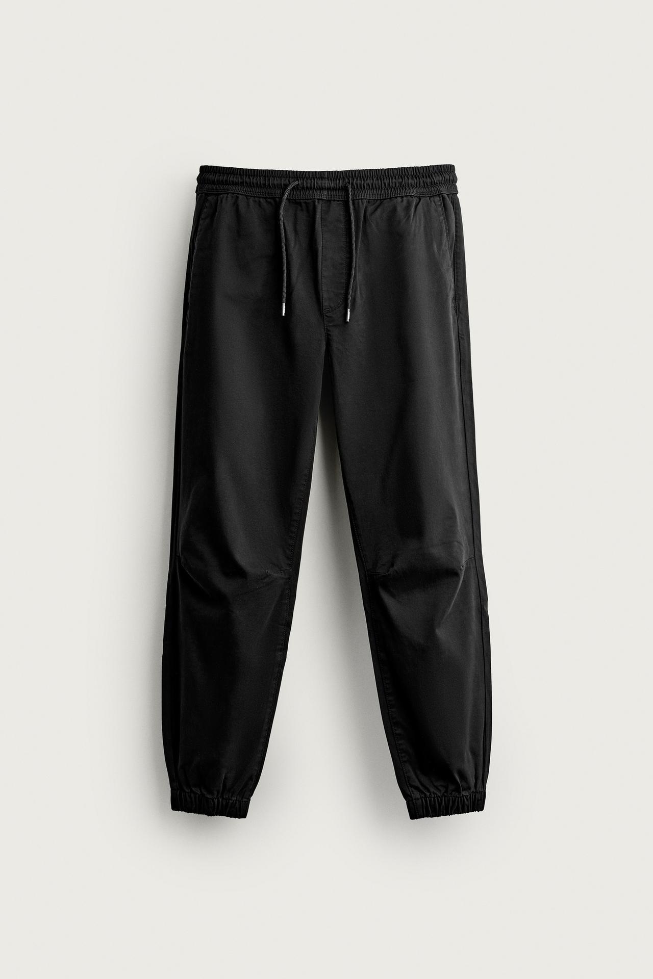 SLIM FIT JOGGER WAIST PANTS — Black