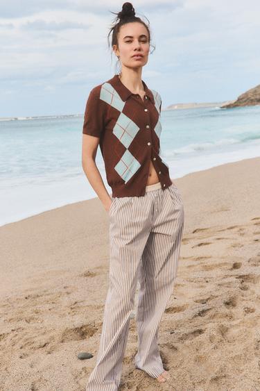 POLO-TOP MIT RAUTENMUSTER - Braunblau von Zara - Bild 0