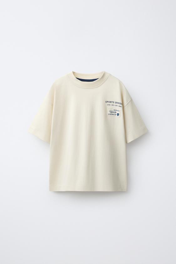 CAMISETA VARSITY TEXTO - Blanco de Zara - Imagen 0