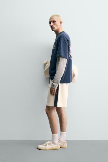 BERMUDA JOGGING BANDES CONTRASTÉES - Blanc cassé de Zara - Image 3