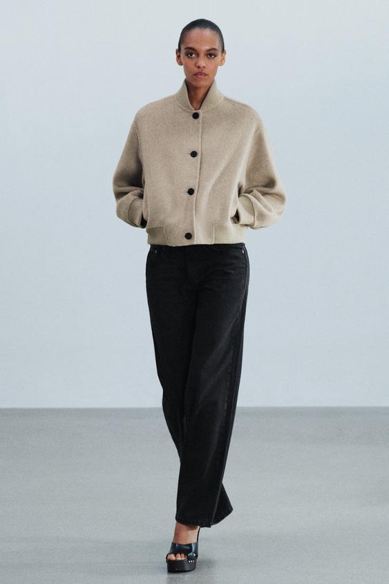 ZW COLLECTION WOOL BLEND BOMBER JACKET - Stone by Zara - Image 0