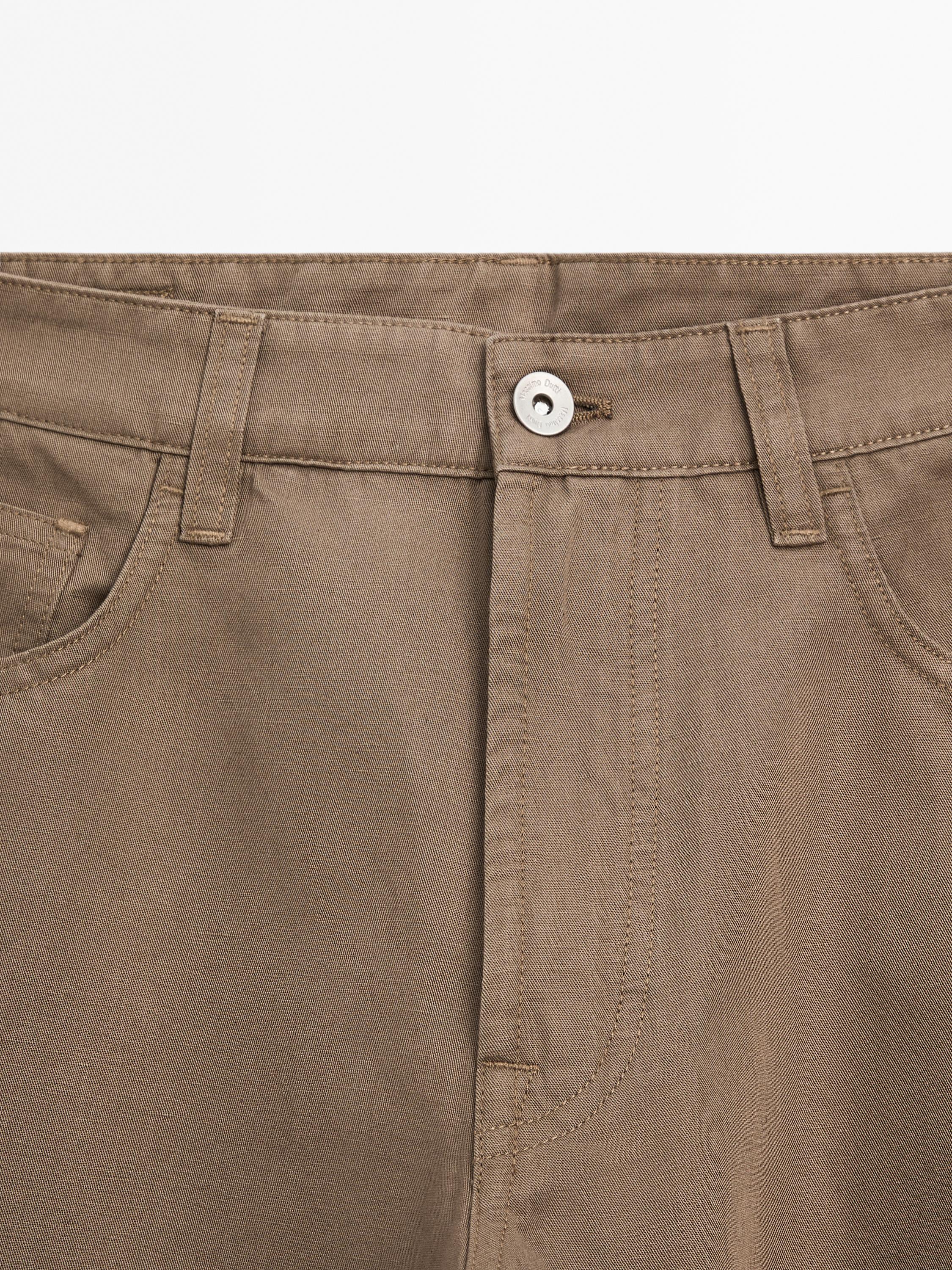 Cotton blend tapered fit trousers