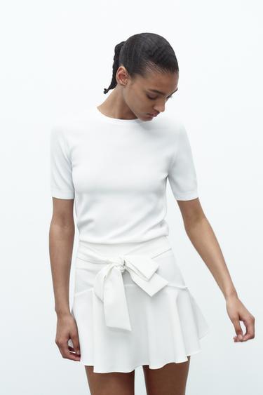 ЮБКА-ШОРТЫ С ПОЯСОМ И ЗАВЯЗКАМИ — БЕЛЫЙ от Zara — изображение 0