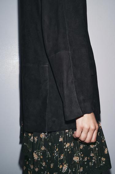 LIMITED EDITION ZW COLLECTION 100% SUEDE OVERSIZE BLAZER - Black by Zara - Image 3