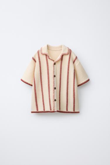 CAMISA POLO PUNTO RAYAS - Crudo medio de Zara
