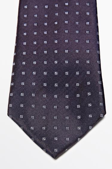 100% silk geometric print tie — white 2