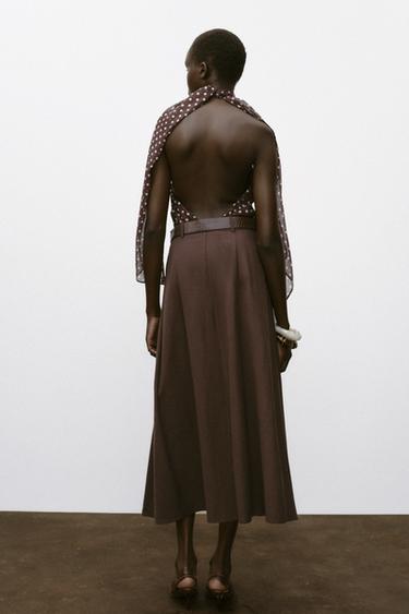 BELTED MIDI A-LINE SKIRT - Brown by Zara - Image 4