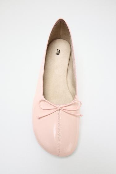 LEATHER BALLET FLATS WITH BOW - Pink by Zara