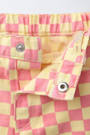 SHORT EN SERGÉ COUPE MOM À DAMIER - Rose de Zara - Image 2