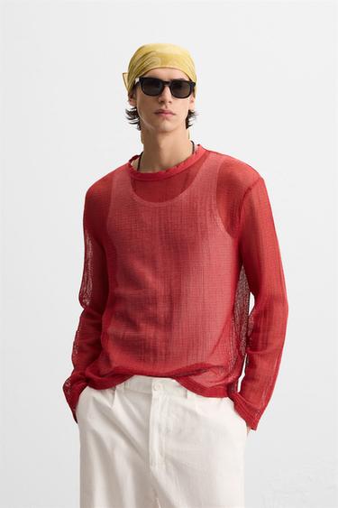 T-SHIRT STRUTTURA APERTA - Rosso di Zara