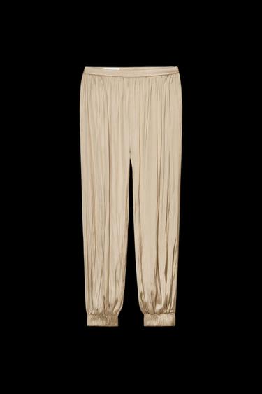 Zara SATIN BOMBER PANTS - Sand - Image 0