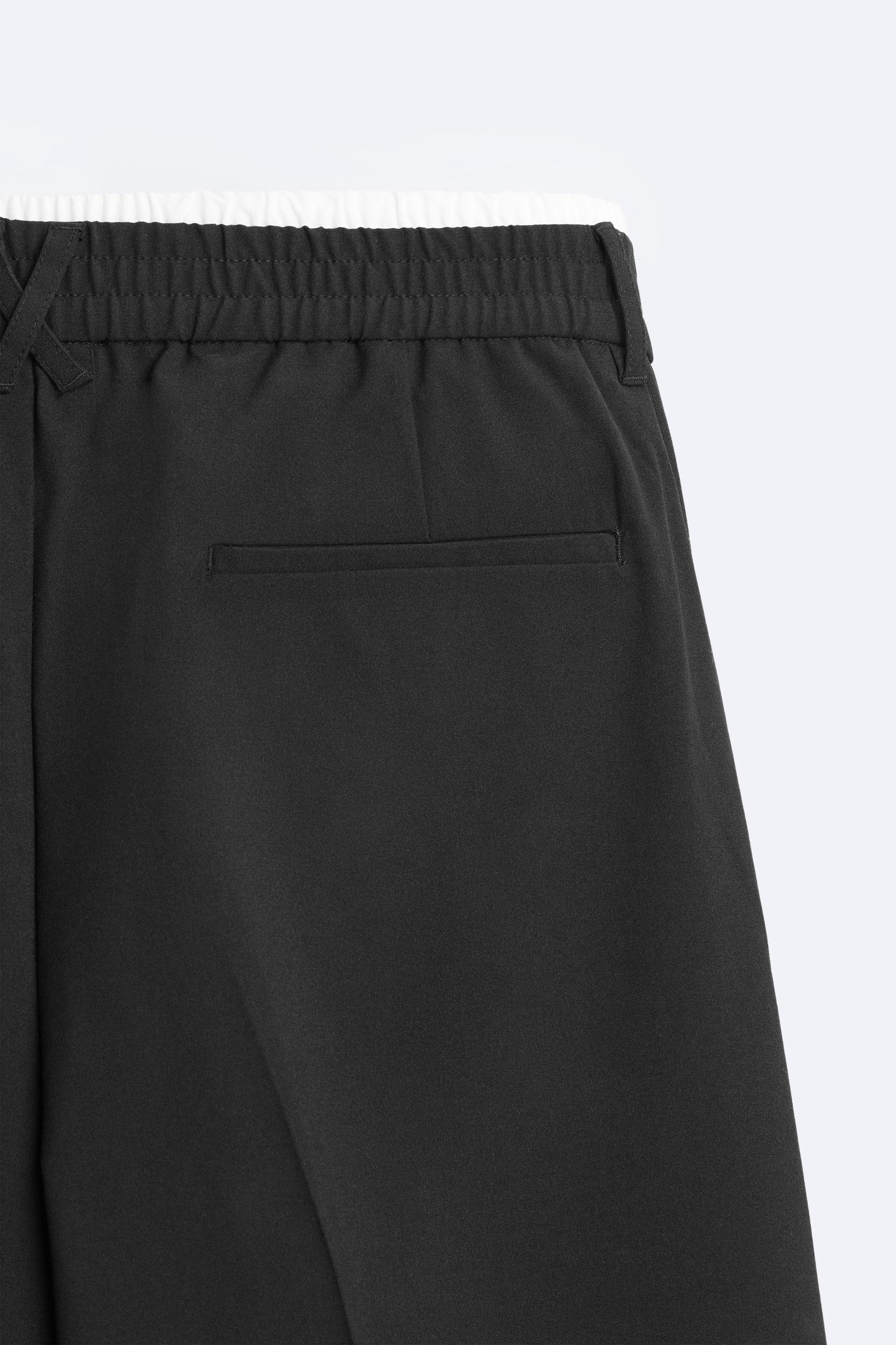 TROUSERS WITH CONTRAST DOUBLE WAIST - Black