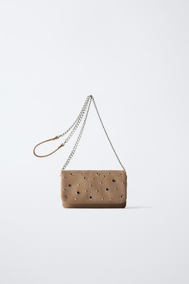Zara EYELET CROSSBODY BAG - Brown