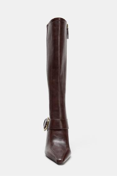HIGH-HEEL BOOTS WITH METAL BUCKLE - Brown by Zara - Image 3