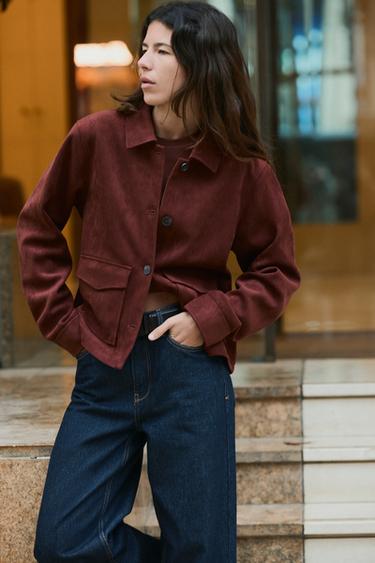 CHAQUETA EFECTO ANTE - Burgundy de Zara