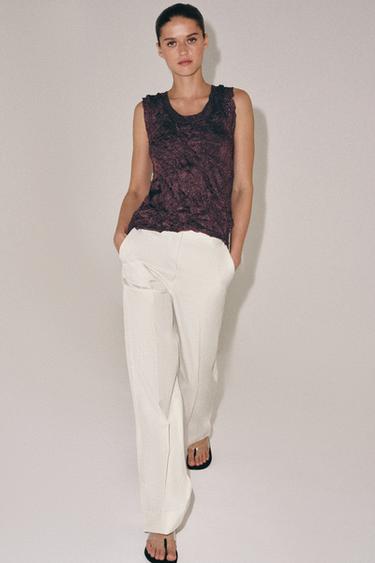 CRINKLE-EFFECT KNIT TOP - Aubergine by Zara