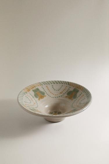 STONEWARE BOWL WITH DESIGNS - Beige / Green by Zara - Image 1