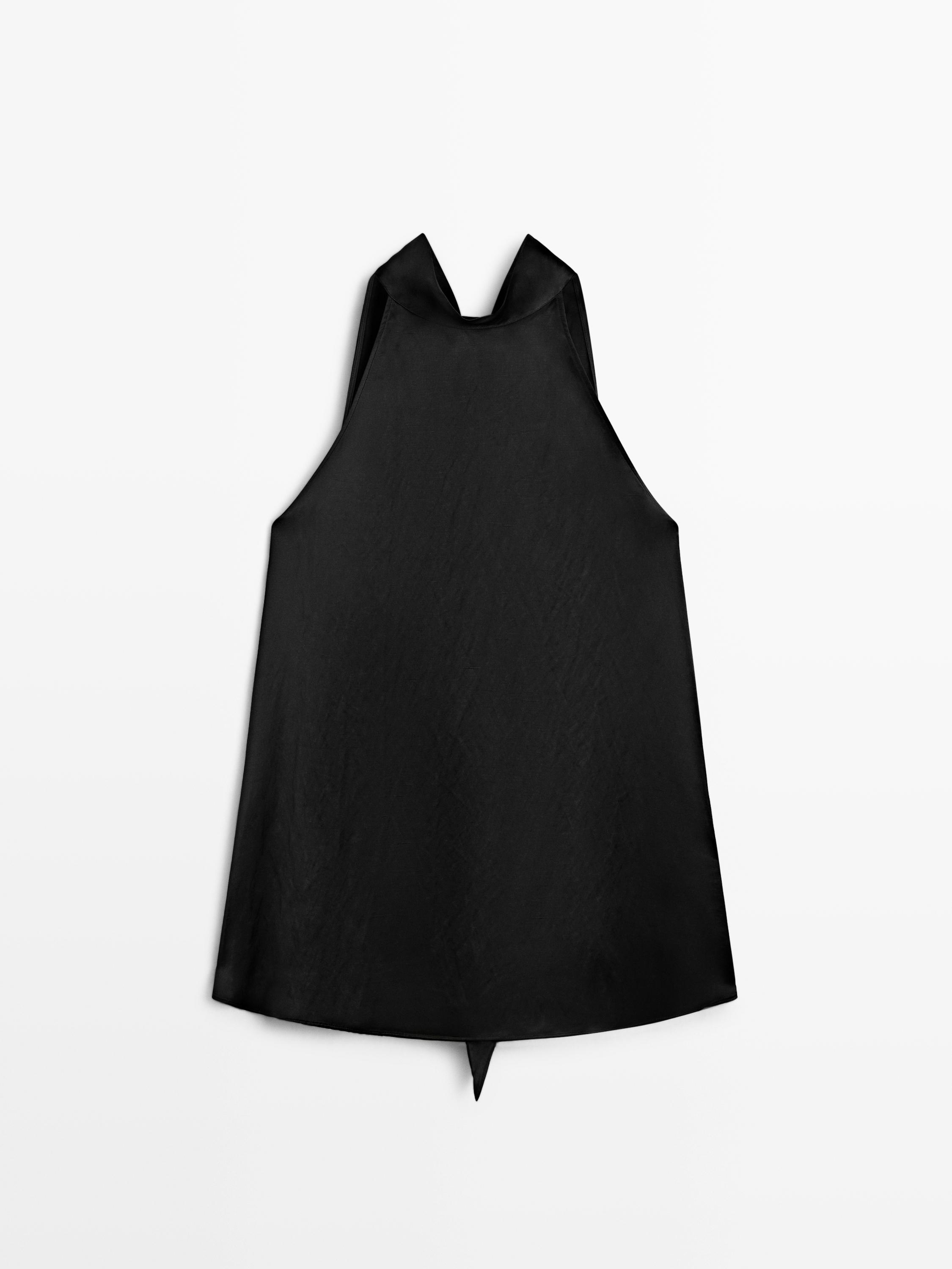 Satin halter top with tie detail