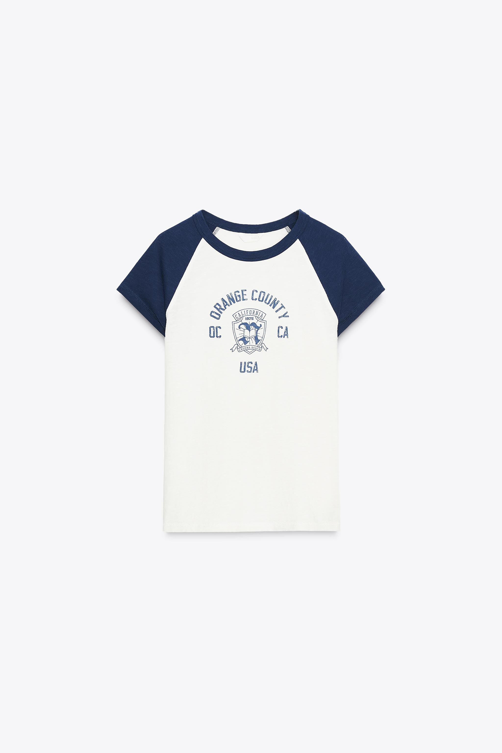 テキストTシャツ - ホワイト/ネイビーブルー | ZARA Japan / 日本