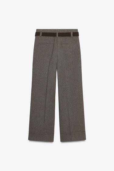 HERRINGBONE TROUSERS WITH BELT - Brown by Zara - Image 7