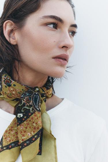 PRINTED VISCOSE SCARF - Khaki by Zara - Image 1