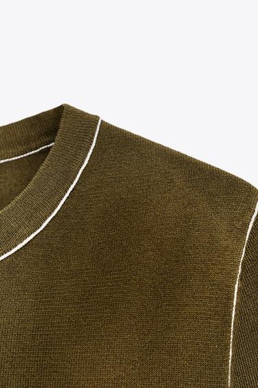 SHORT SLEEVE KNIT TOP WITH PIPED TRIMS - Khaki by Zara - Image 7