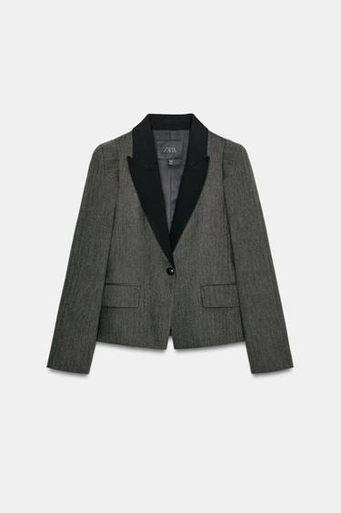ZW COLLECTION COMBINED HERRINGBONE BLAZER - Dark grey by Zara - Image 4