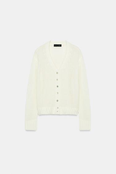 브이넥 니트 재킷 - Zara 크림