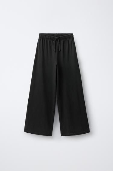 WASHED-EFFECT STAR WIDE-LEG TROUSERS - Anthracite grey by Zara