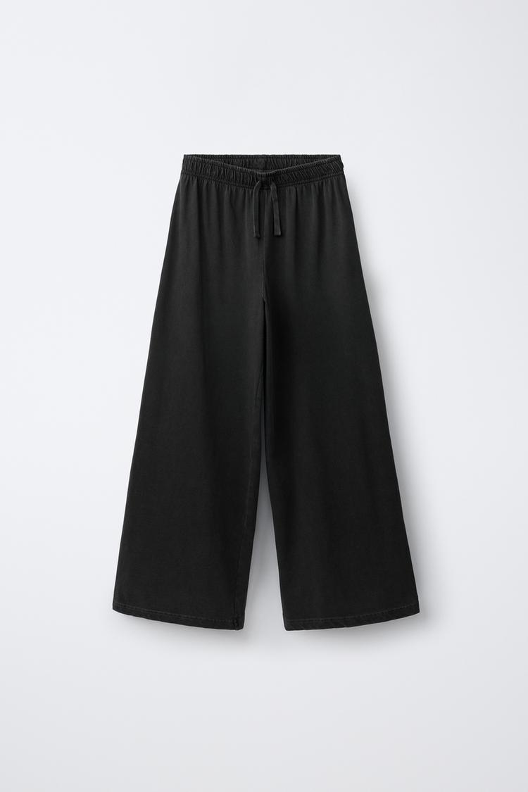 WASHED EFFECT STAR WIDE LEG PANTS — Anthracite grey