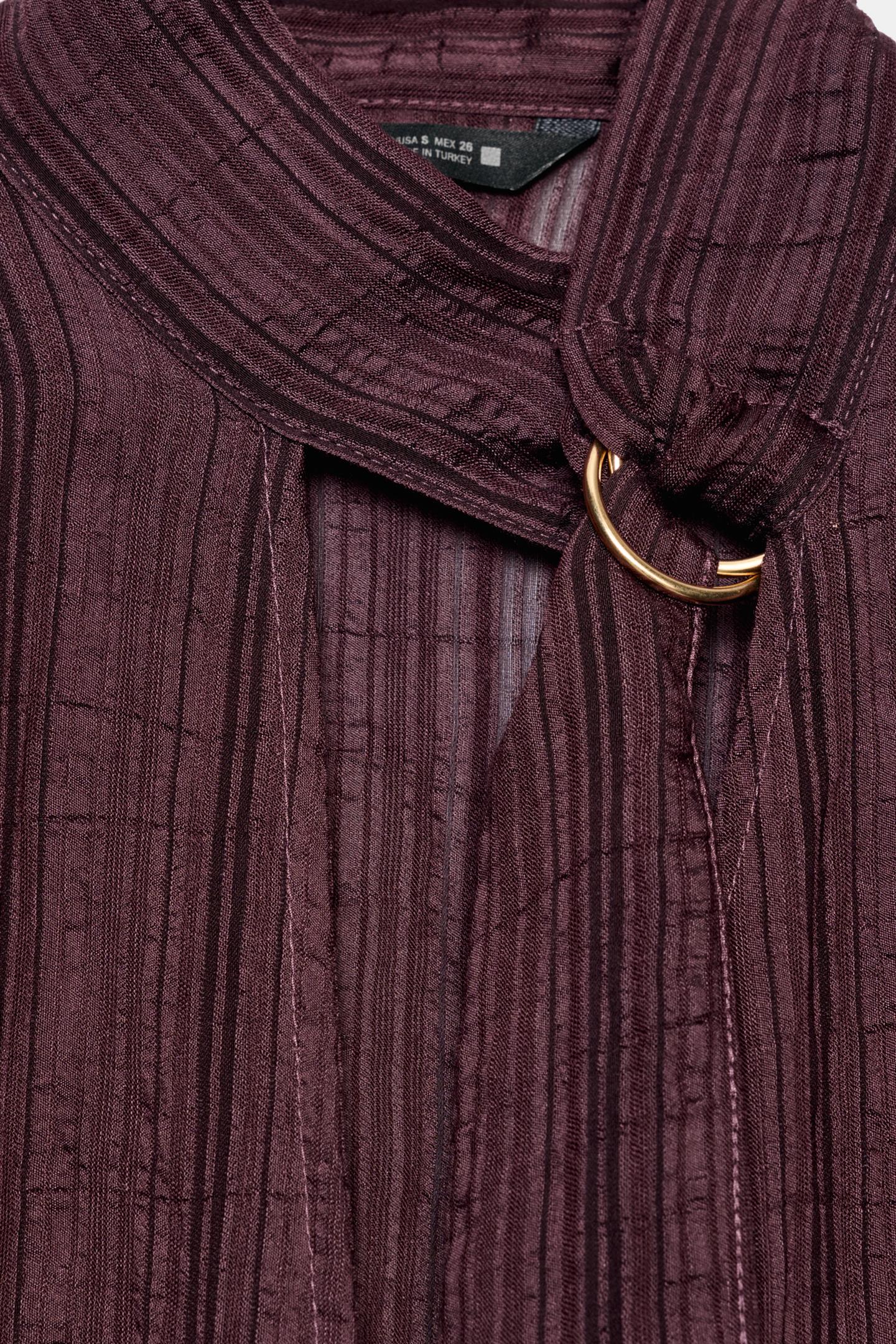 Женская блузка Zara Striped Wrap Blouse, цвет: Бордовый — фото 9