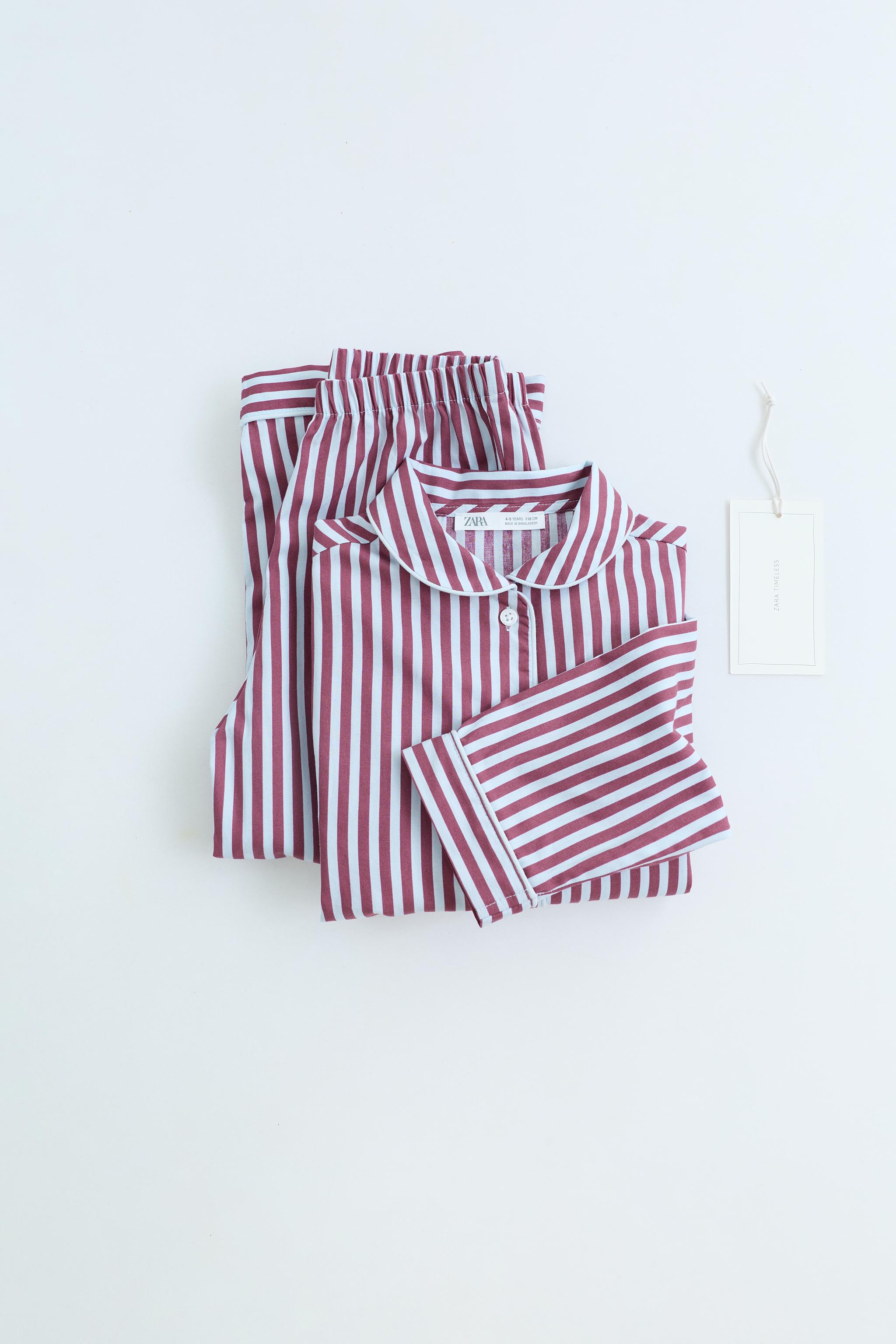 ZARA TIMELESS - STRIPED PYJAMA SET — Burgundy