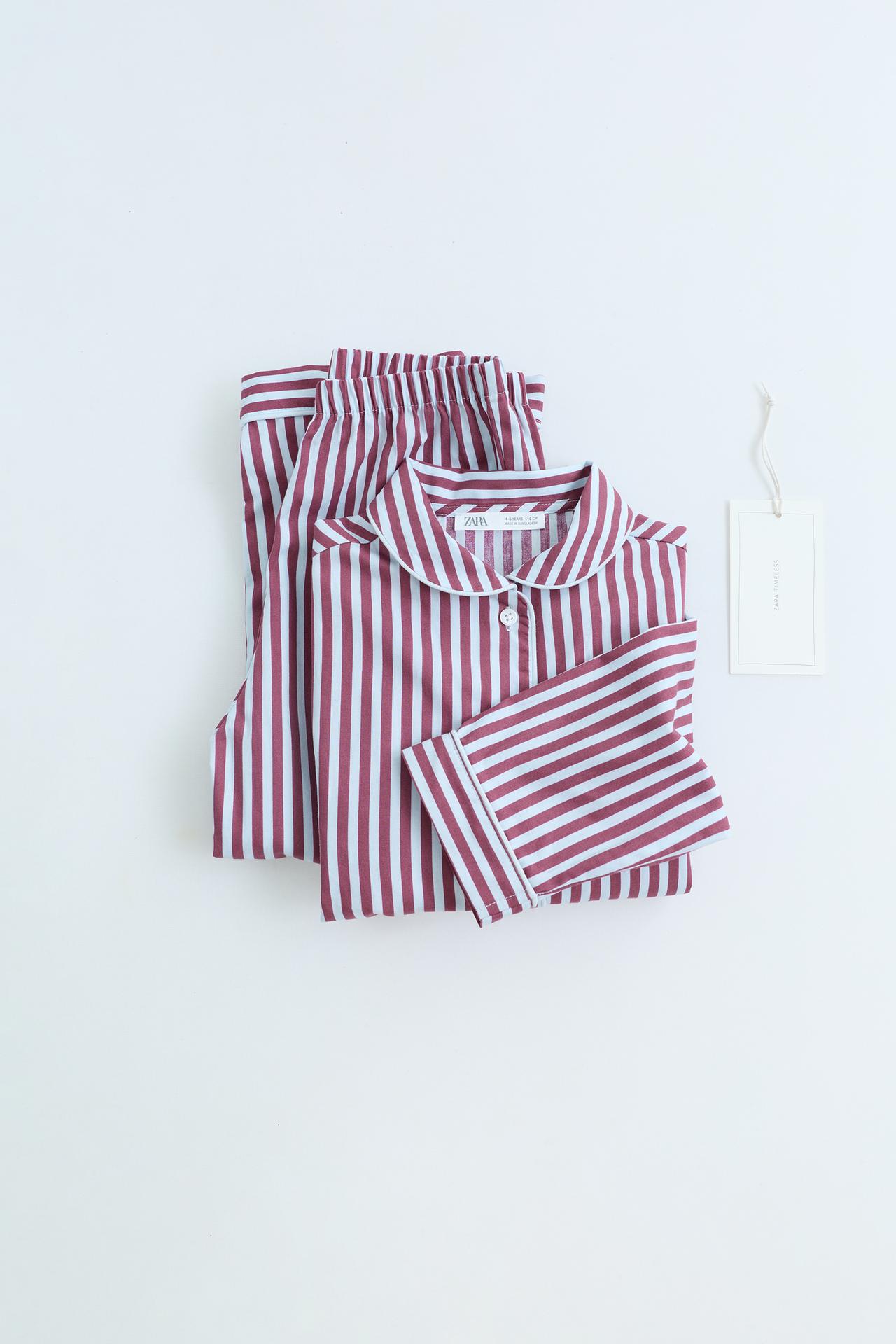 ZARA TIMELESS - STRIPED PYJAMAS — Burgundy