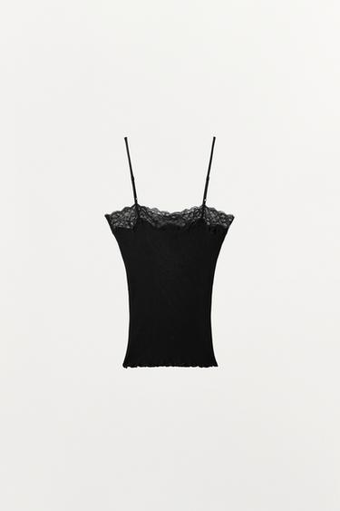 TOP CÔTELÉ EN DENTELLE - Noir de Zara - Image 5