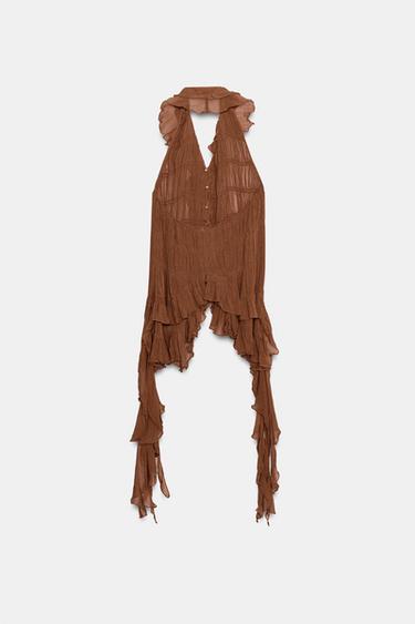 ZW COLLECTION HALTER TOP WITH RUFFLES - Brick by Zara - Image 5