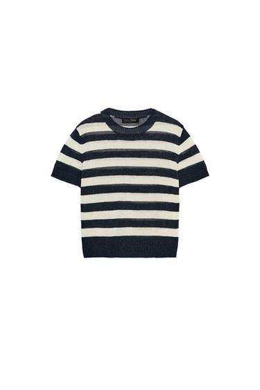 Zara SHORT SLEEVE KNIT TOP - striped