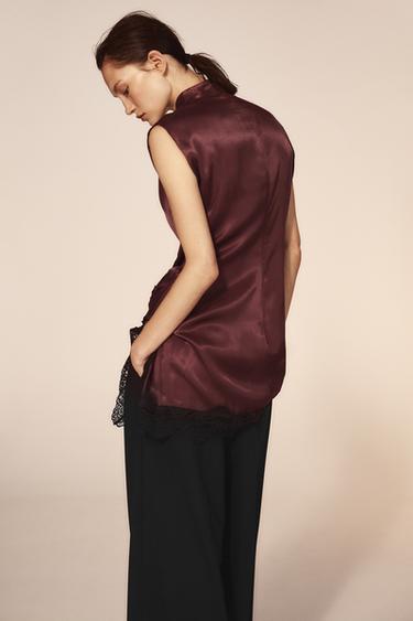 VESTIDO MINI COMBINADO ENCAJE - Burgundy de Zara
