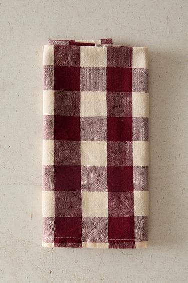 PACK OF LARGE CHECK NAPKINS (PACK OF 2) - Burgundy by Zara