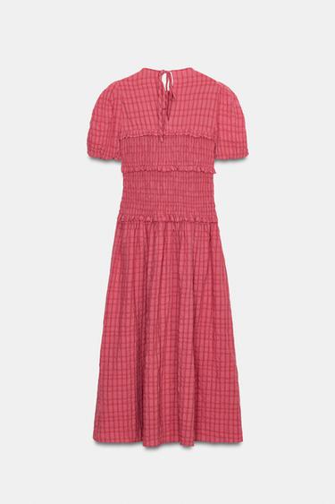 Zara SMOCKED MIDI DRESS - Pink