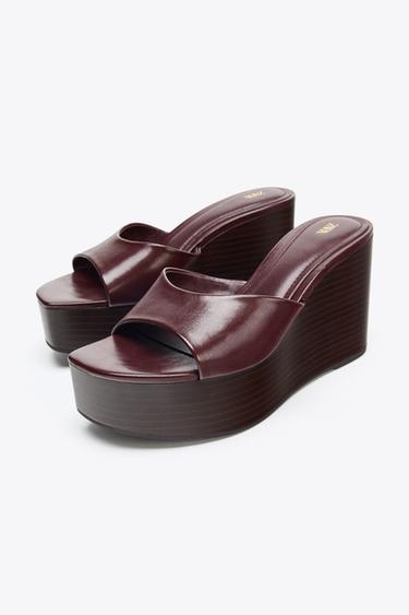 SANDALES À TALONS COMPENSÉS ET EFFET CRAQUELÉ - Bordeaux de Zara - Image 1