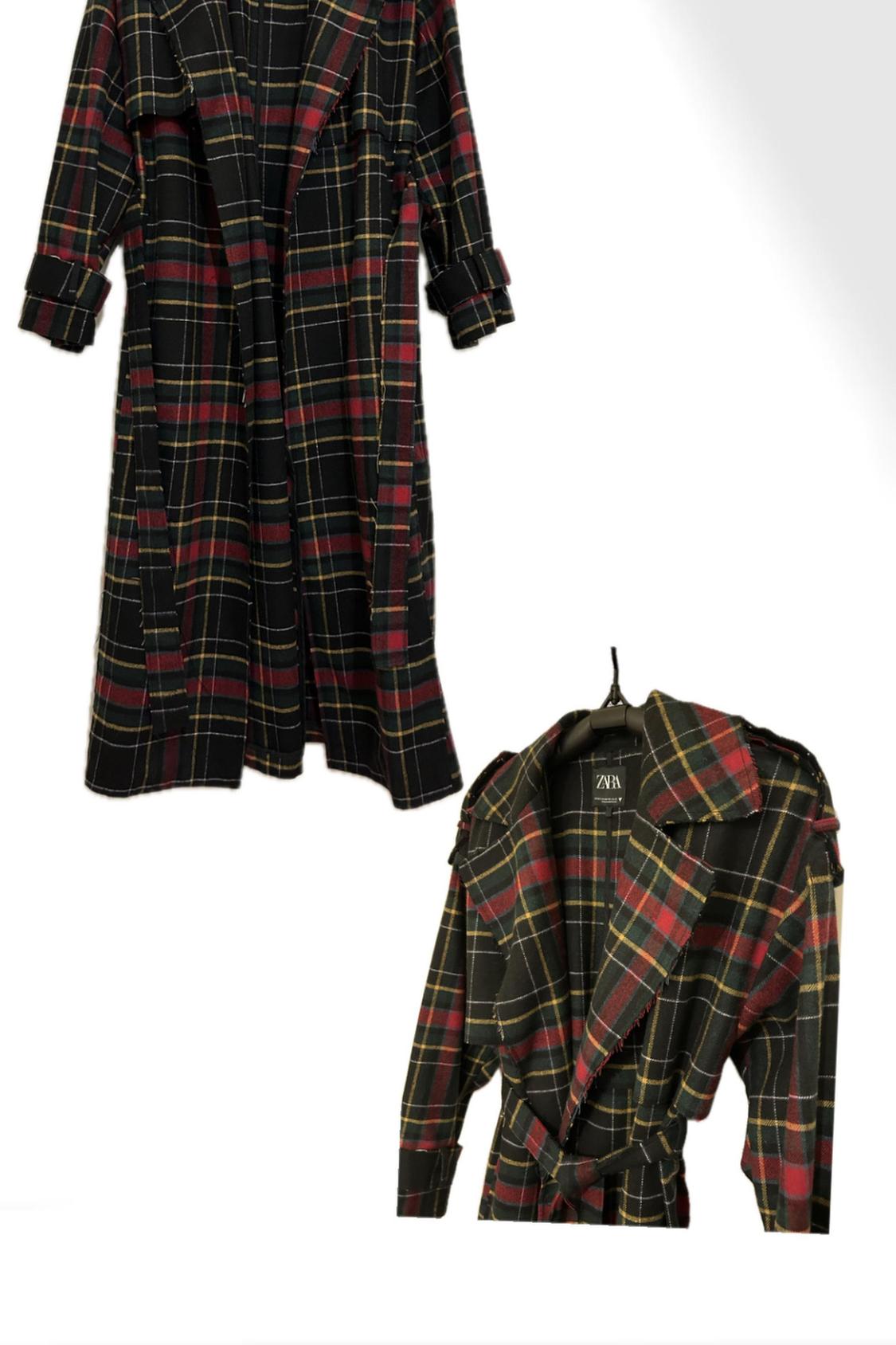 LONG CHECK FELT TEXTURE TRENCH COAT - Image 5