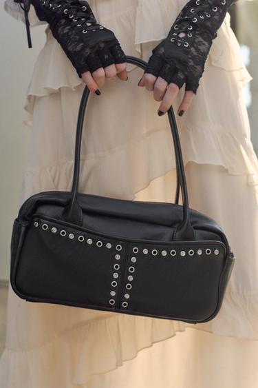 STUDDED BOWLING BAG - Black by Zara