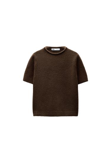 Front view of a short-sleeved brown T-shirt.
