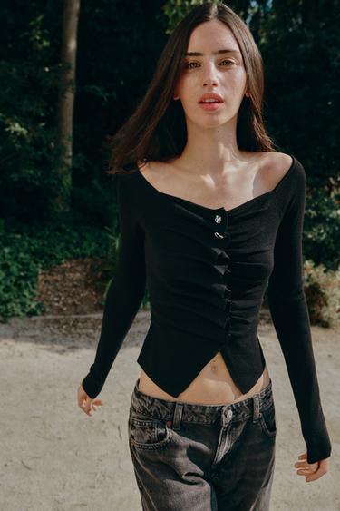 Zara DRAPED KNIT TOP - Black