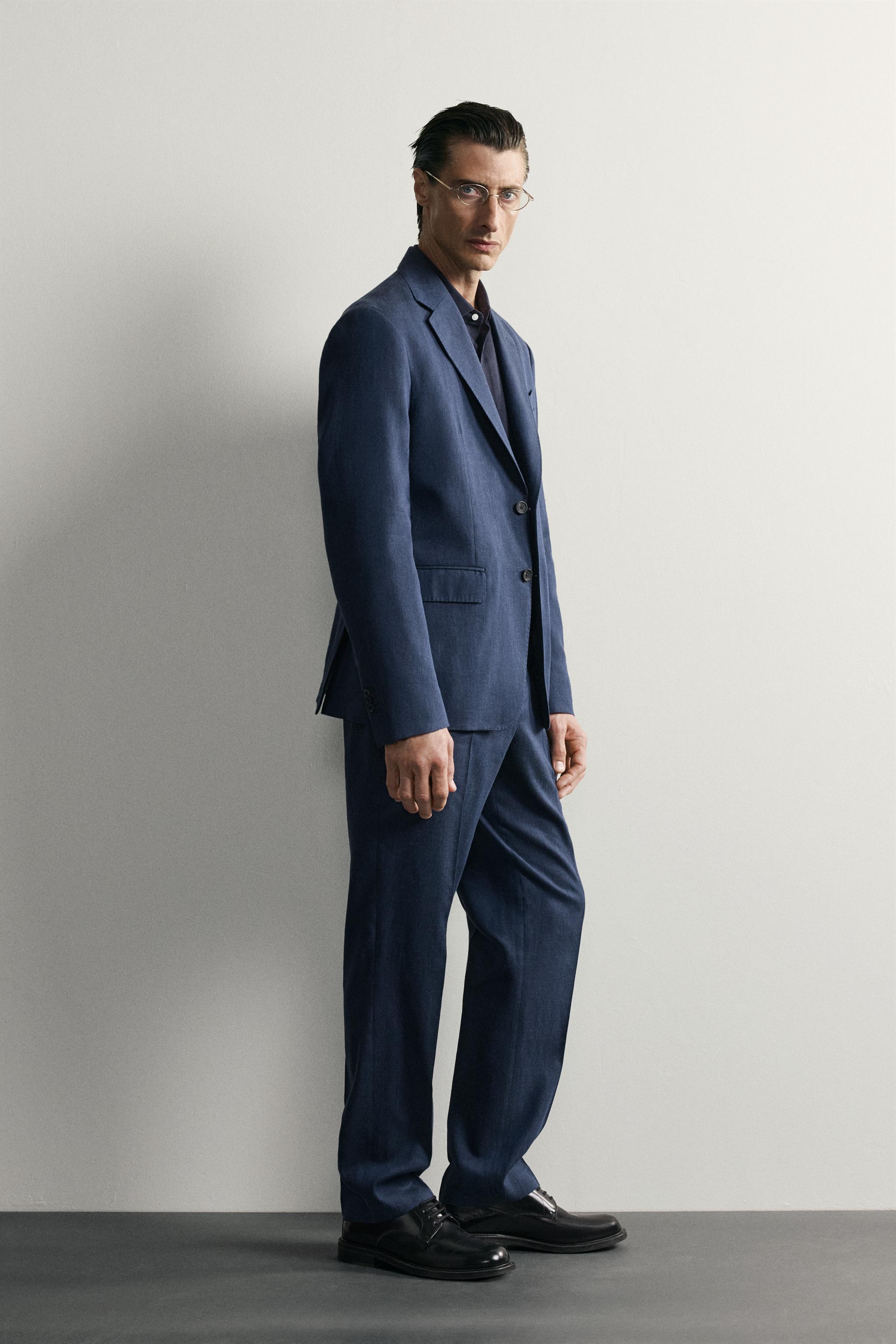 LINEN AND WOOL BLEND REGULAR FIT SUIT PANTS