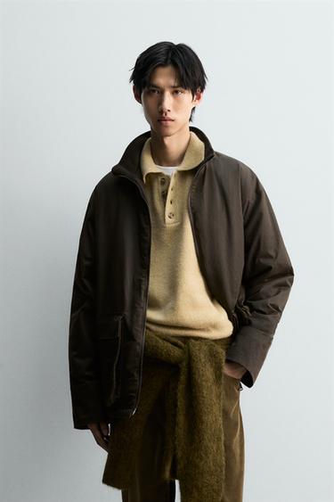 Zara 打蠟處理夾克 - 卡其色