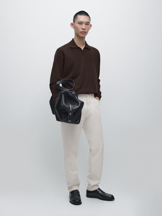 Cotton knit polo sweater