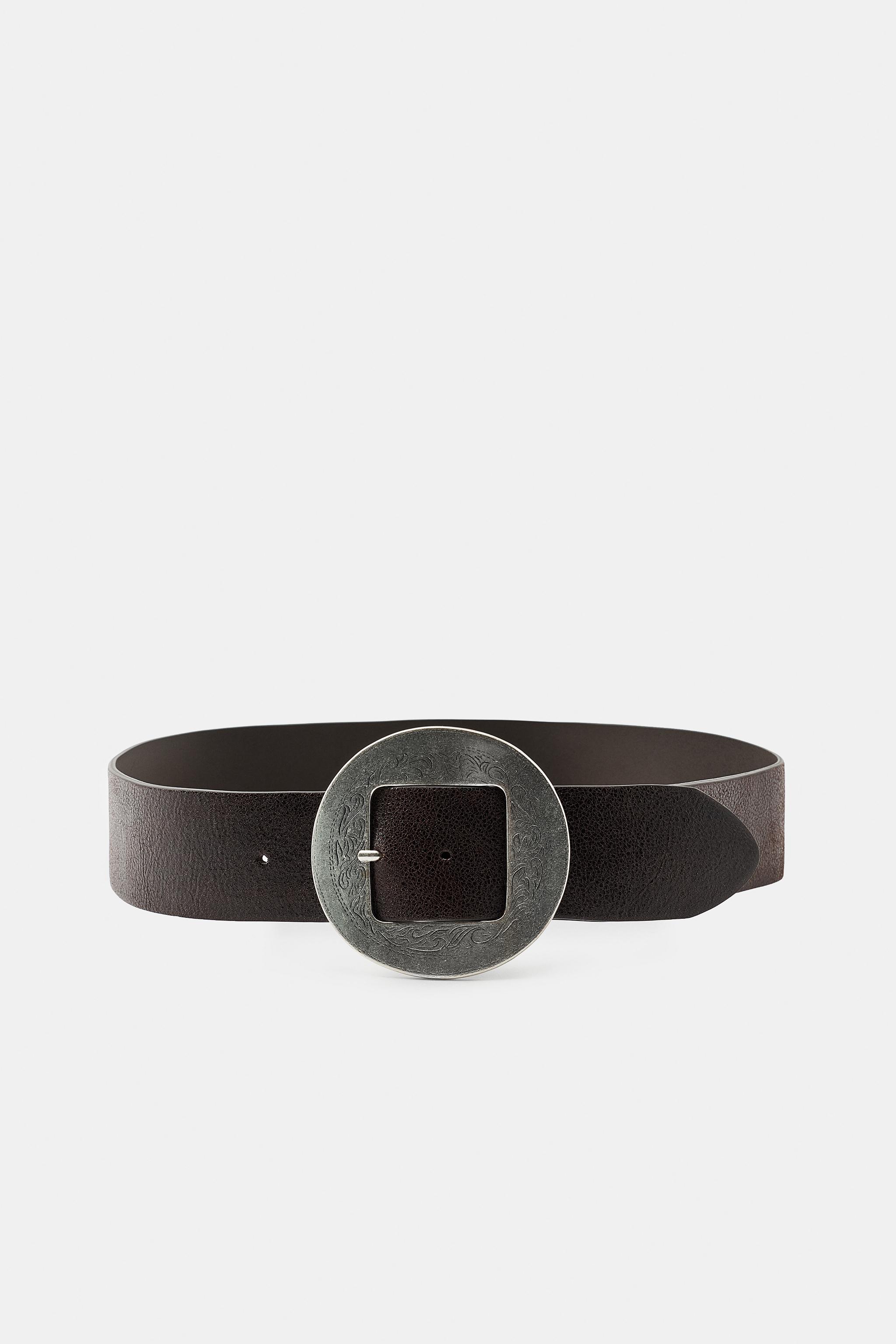 100% LEATHER BELT WITH ROUND BUCKLE
